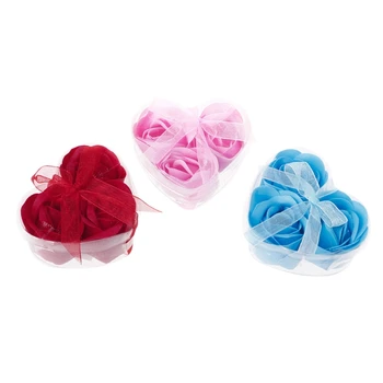 

3Pcs/Set Rose Petal Flower Scented Bath Soap + Heart Shape Box For Wedding Gift