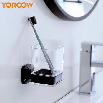 

Black Toothbrush Holder Wall Mounted Bathroom Toothbrush Cup Holder Brass Cups Glass Toothbrush Glass Dropshipping GYP000S 1