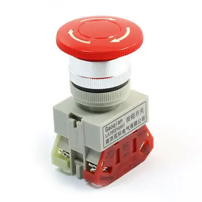 

600V 10A DPST Locking Red Mushroom Head Emergency Stop Push Button Switch