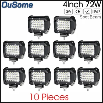 

waterproof high power 10 pack 4 inch 72W flood beam 4x4 truck 4300K auto car offroad 12v led work light car