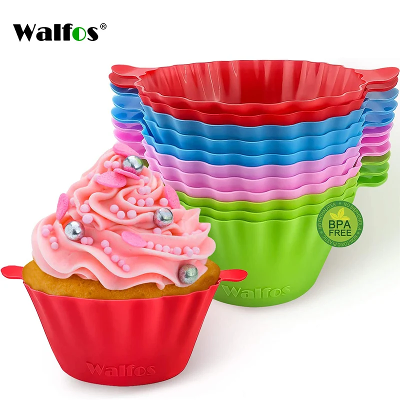 

Walfos 12pcs/Set Silicone Cake Mold Round Shaped Muffin Cupcake Baking Molds Kitchen Bakeware Maker DIY Cake Decorating Tools