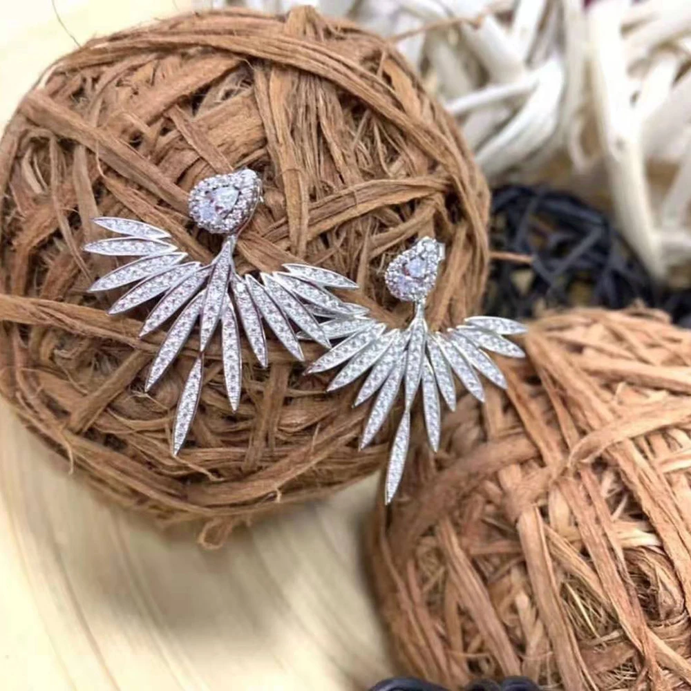 HIBRIDE Trendy CZ Stud Earrings for Women Accessories Leaf Shape Zirconia Weeding Earring Fashion Jewelry aretes de mujer E-216 - Image 5