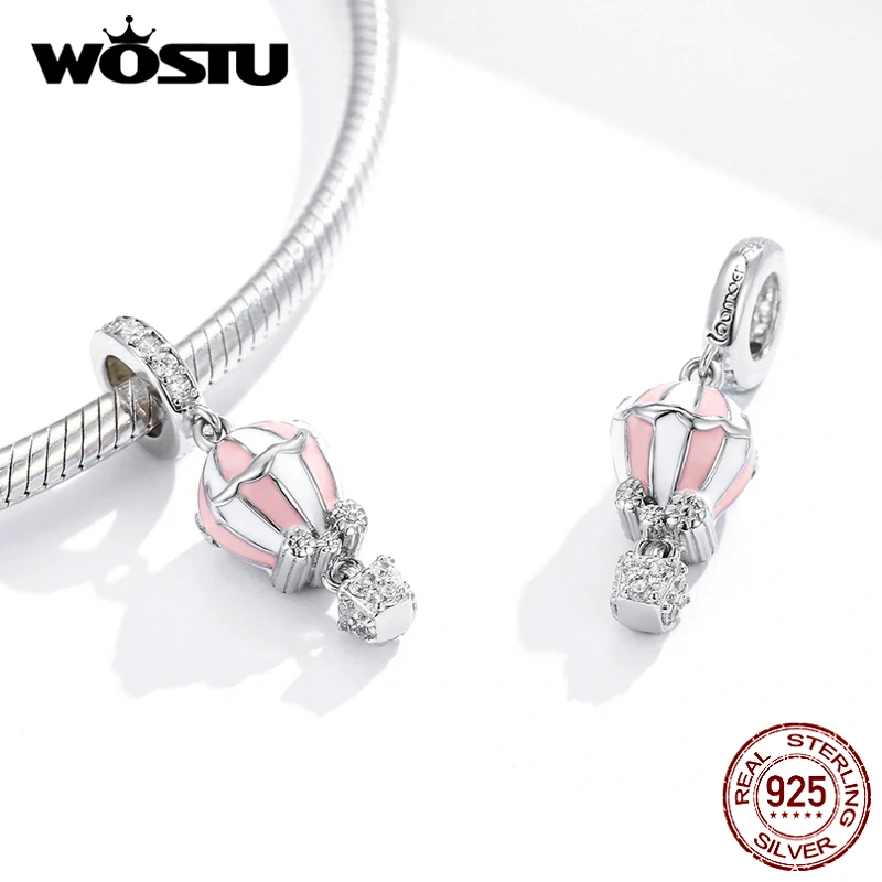 WOSTU, 925 пробы, серебряный, романтичный шар, амулеты, розовая эмалированная бусина, подходит для оригинального браслета, сделай сам, подвеска, ожерелье, 925, ювелирное изделие CTC137