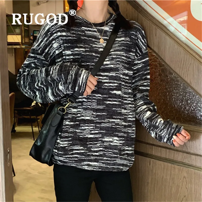 RUGOD женский свитер, новинка, зимний теплый цветной Свободный пуловер с круглым вырезом, Модный женский вязаный свитер в уличном стиле