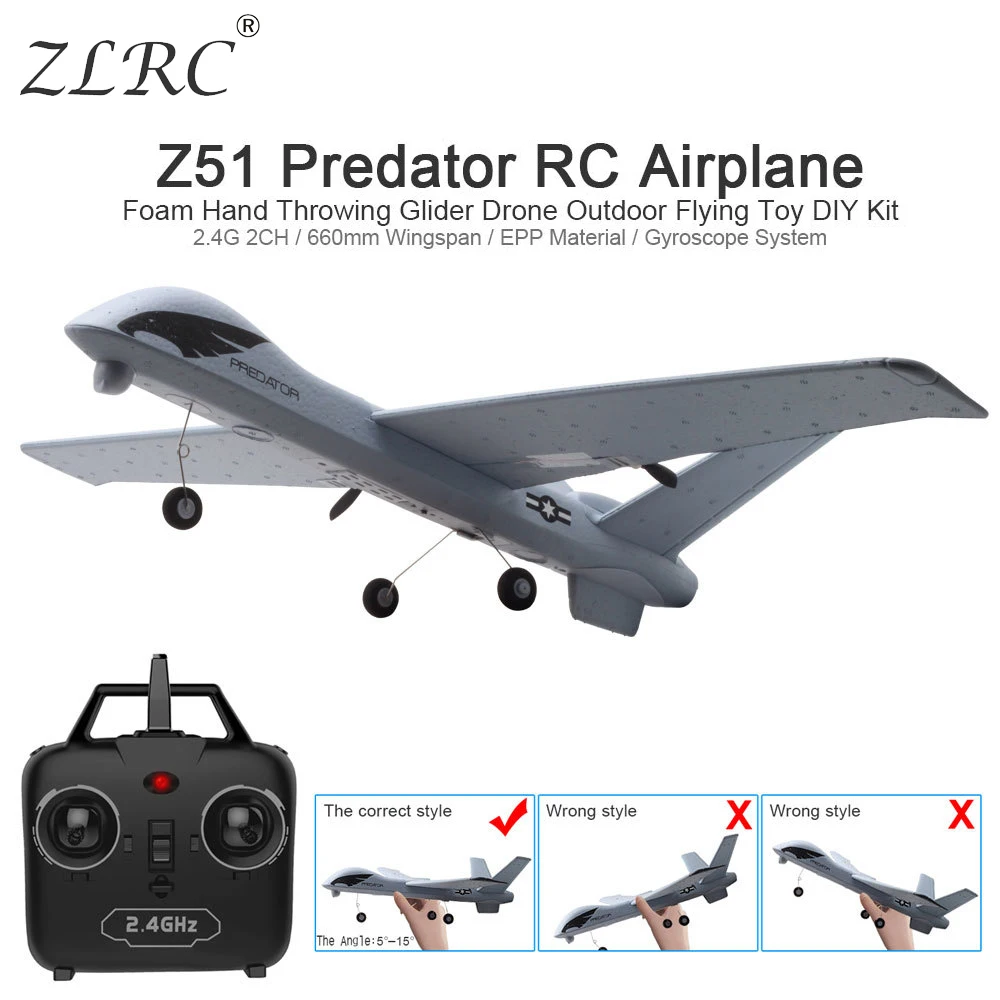 ZLRC RC самолет Z51 20 минут Fligt время планера 2 4G Летающая модель светодиодный бросок