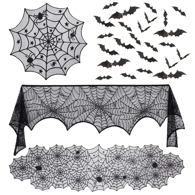 

2019 New Fashion Halloween Decoration Set Spider Web Bat Party Tablecloth Table Runner Wall Decal Festival Decoration Supplies