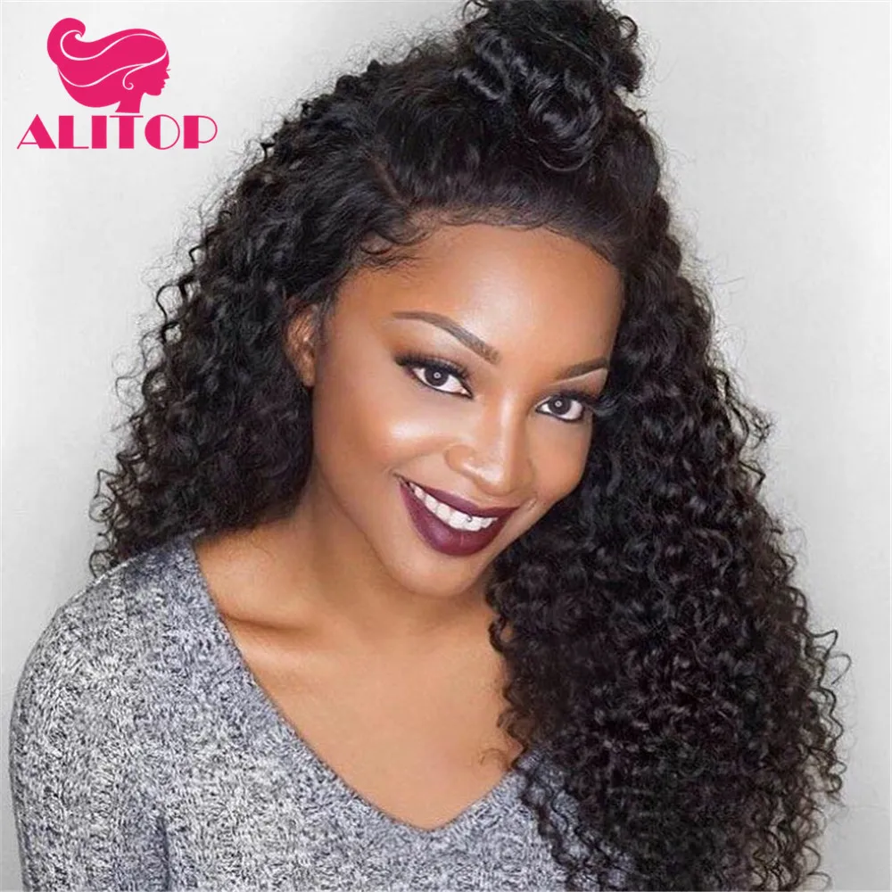 

ALITOP Water Wave Wig Human Hair Wig Kinky Curly Wig Bleached Knots Brazilian Remy Hair 13X6 Lace Front Human Hair Wigs пари