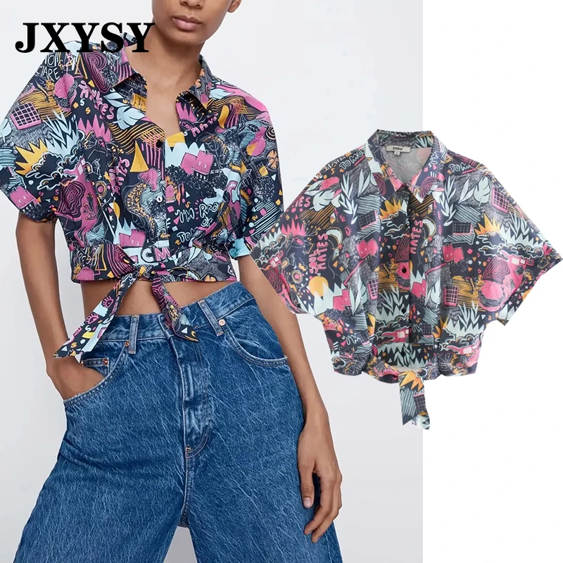 JXYSY английская винтажная пикантная блузка с отложным воротником и принтом