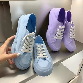 

Women Canvas Sneakers Soft Simple Purple Shoes Brand Cute Girls Thick Heels Sneakers Designer Students Low Top Running Platform