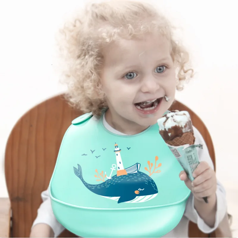 

Waterproof Baby Silicone Bibs Adjustable Infant Kids Boys Girls Feeding Bibs Apron Burp Cloths For Toddler Babies Cartoon Bib