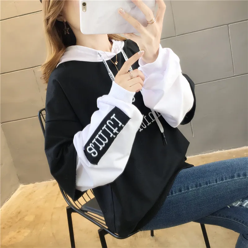 NEW Cotton tops shirt Female embroidery winter Women sweatshirt Korean Style letter Modis Casual Harajuku Oversized Hoodies