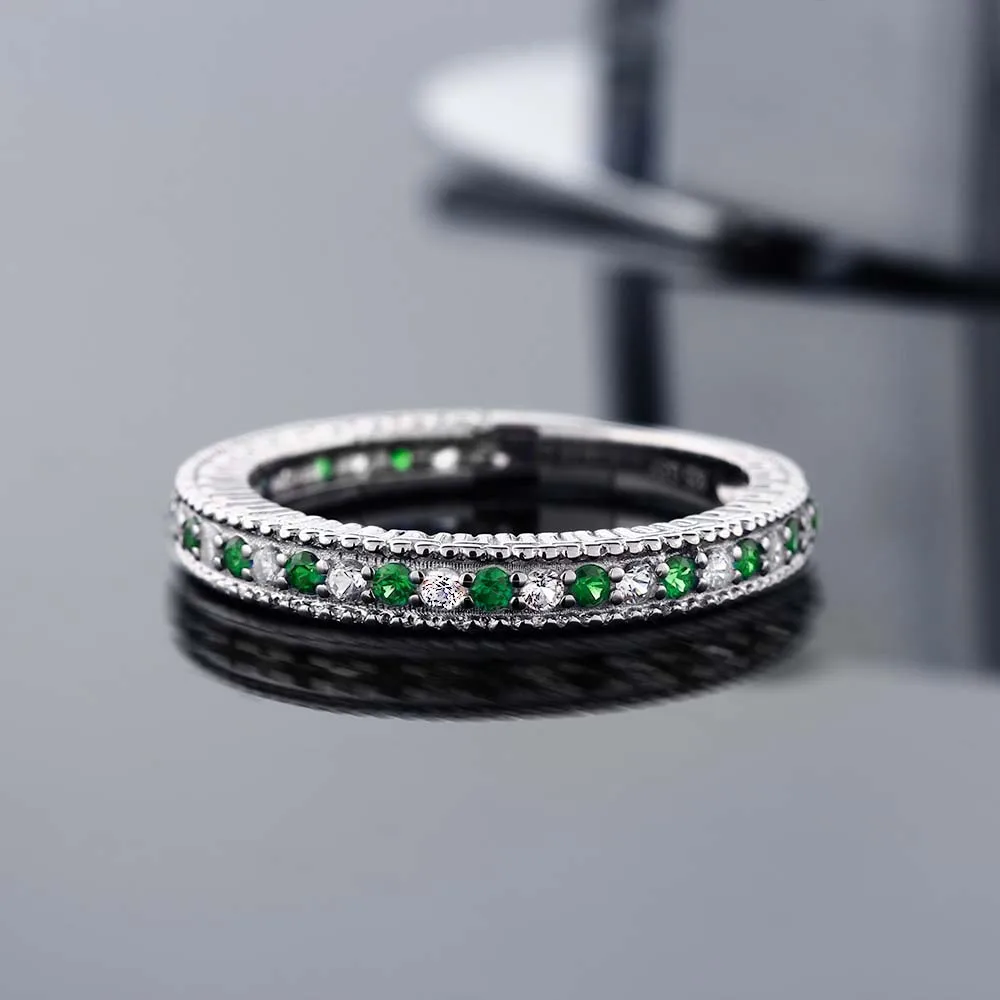 GemStoneKing 925 пробы Серебряное обручальное кольцо Обручение нано изумруд & Белый