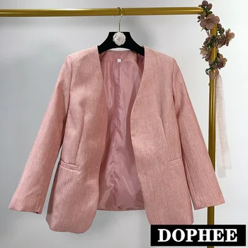 

2019 Early Autumn New Women's Retro Pink Buckleless Slim Suit Jacket Female
