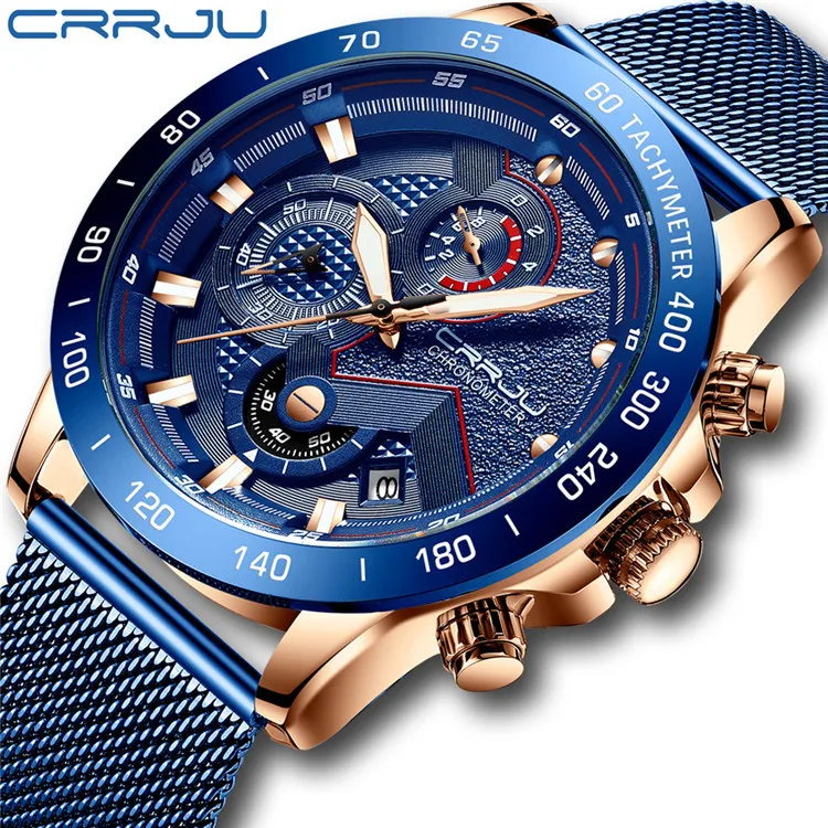 

Crrju/ka jun 2280 New Style Men Sports Watch Fashion Multi-functional Six-pin Mesh Belt Business Watch
