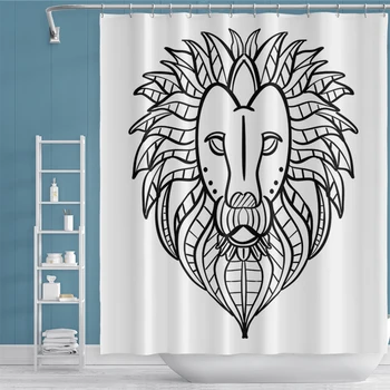 

Cassisy Shower Curtain Uncolored lion head Creative Bathroom Decor Waterproof 100% Polyester fabric Washable Curtains W/Hooks