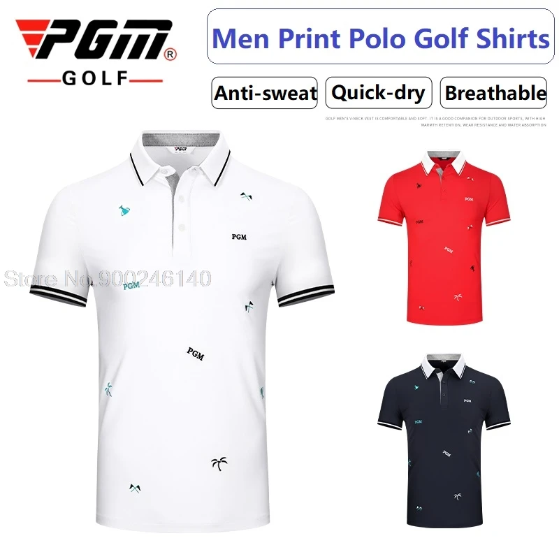 

Pgm Summer Golf Clothing Men Short Sleeve T-Shirt Sports Wear Printed Casual Men Polo Shirts Breathable Quick-Dry Baseball Tops