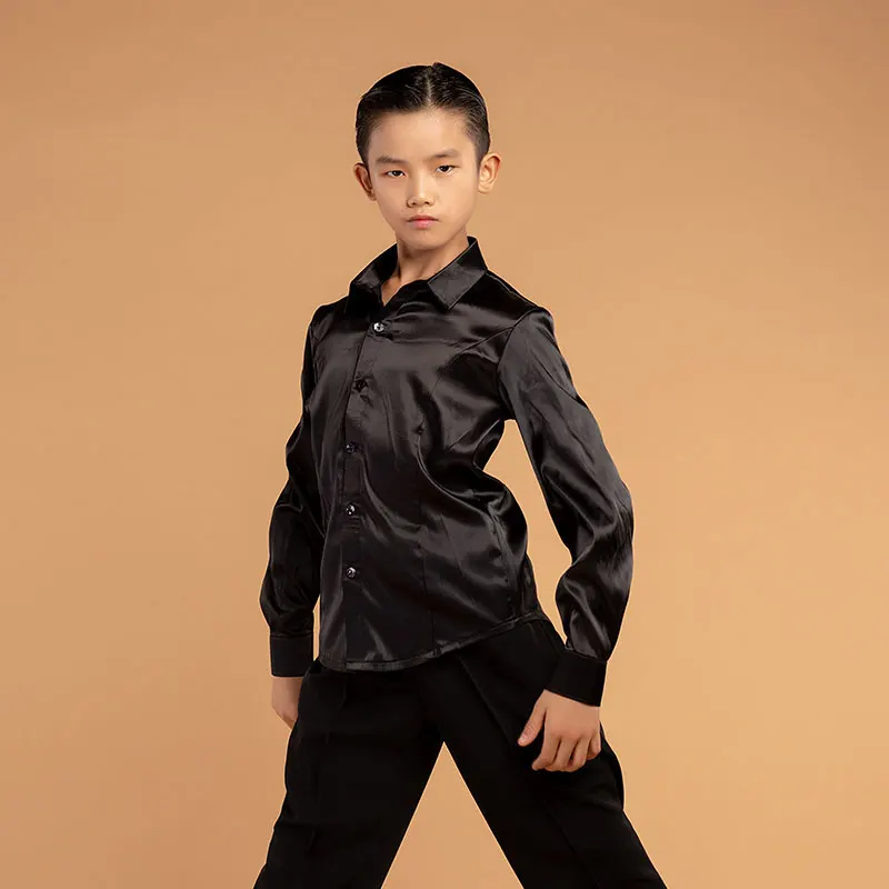 

Latin Dance Shirt For Boys Black Latina Ballroom Pratice Wear Stage Costume Salsa Cha Cha Dance Tops Tango Dance Clothes JL1780