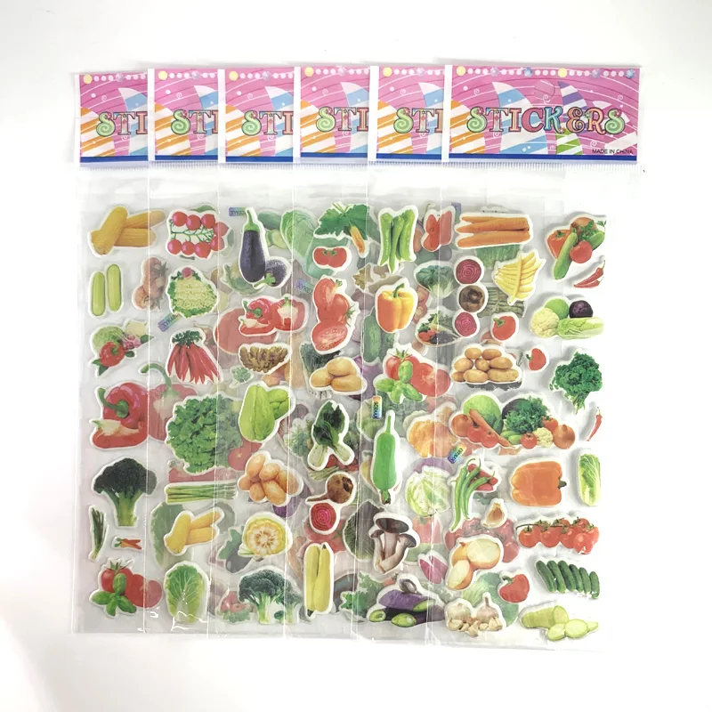 12 Sheets/Set Vegetable and Fruit 3D Puffy PVC Stickers Kids Early Learning Education Scrapbooking