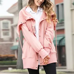 Litthing женская розовая куртка с капюшоном осеннее однотонное ветрозащитное длинное пальто с длинным рукавом 2019 новая верхняя одежда на