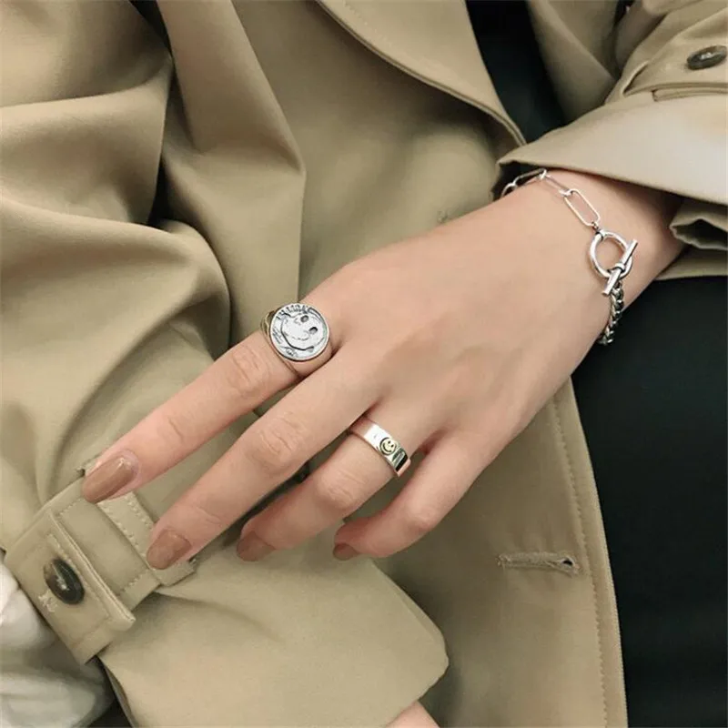 Ying vahine 925 пробы Серебряное улыбающееся лицо Открытые Кольца для женщин