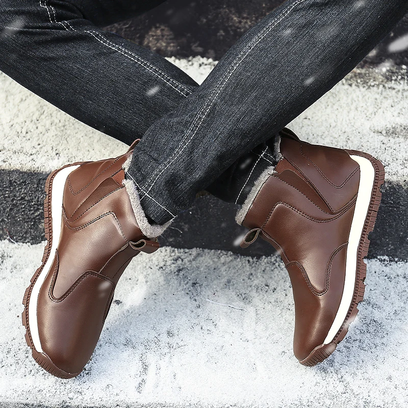 Fhlyiy/Брендовые мужские ботинки кожаные мужские ботинки Удобная мужская обувь ботильоны плюшевые зимние теплые мужские ботинки размера плюс 39-48