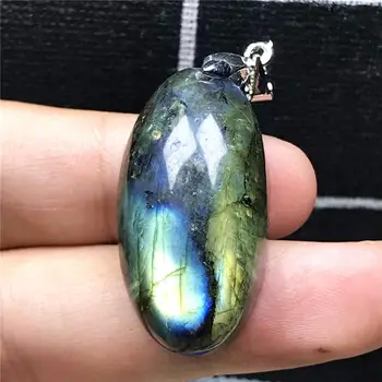 

Top Natural Blue Yellow Light Labradorite Pendant For Woman Man Crystal 30x20x9mm Beads Egg Shape Moonstone Stone Jewelry AAAAA
