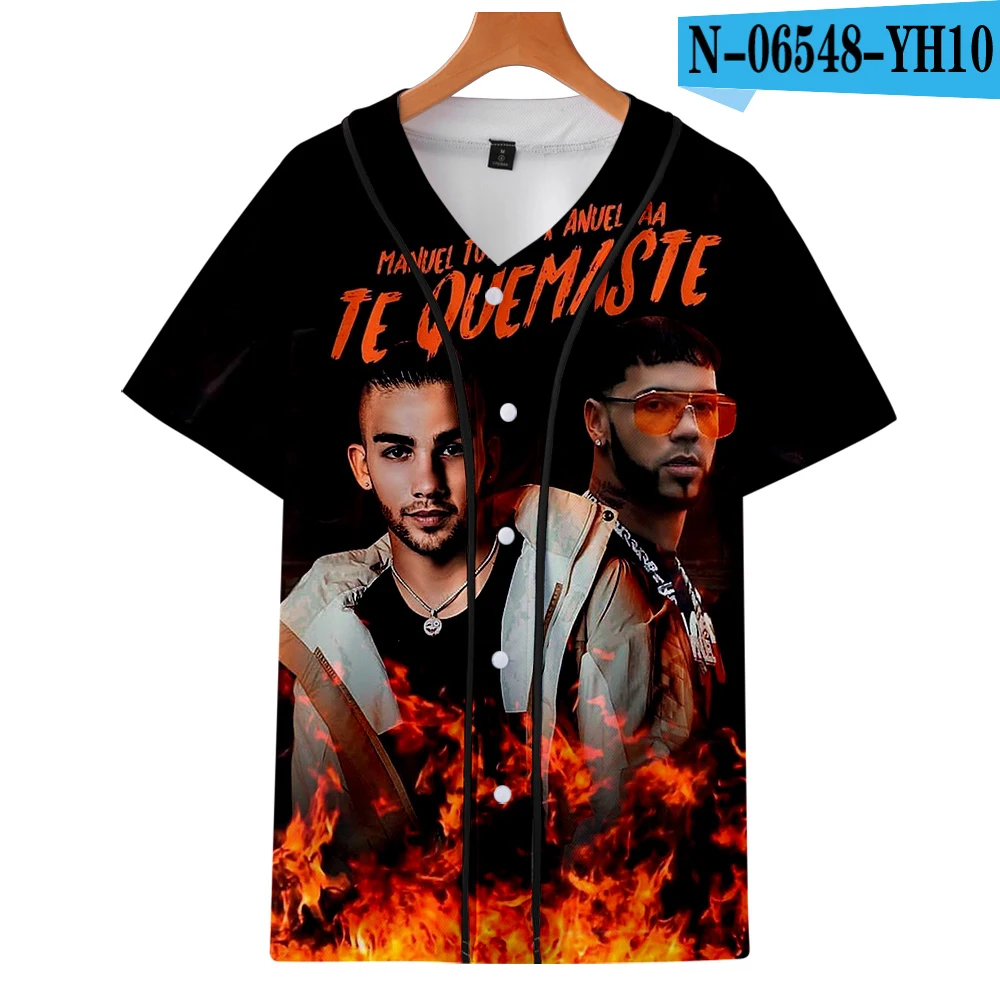 Anuel AA Мужская рубашка с 3D принтом, настоящая Hasta La Muerte, гавайская рубашка с коротким рукавом, мужские рубашки с коротким рукавом, летняя повседневная Уличная одежда - Цвет: one