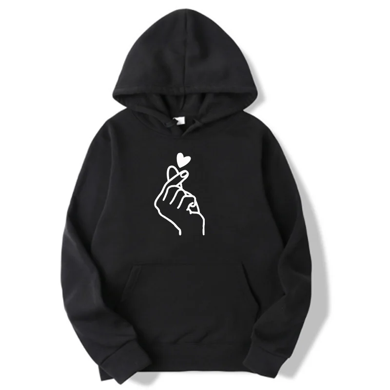 Black Модные толстовки женские толстовки с длинным рукавом Женская Перемычка Hoody пуловер Топ Блузка Finger Heart Love одежда с принтом - Цвет: Black