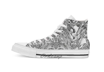

Silver Aluminium Molten Metal Digital Texture Custom Casual High Top lace-up Canvas shoes sneakers Drop shipping