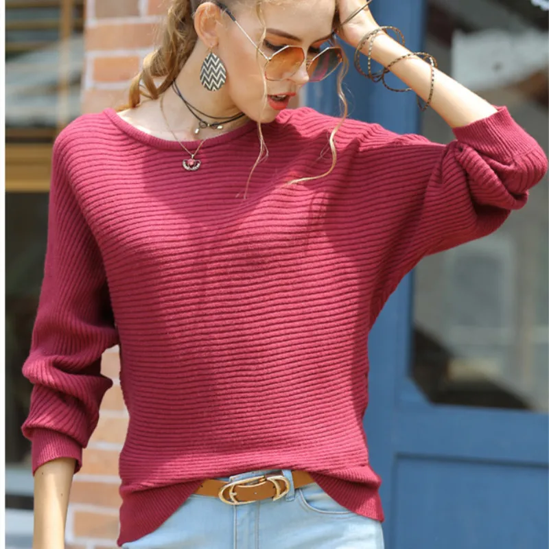 Sweater women pull femme pink pullover jersey mujer pull pull femme  nouveaute 2019 robe pull o-neck batwing sleeve - AliExpress