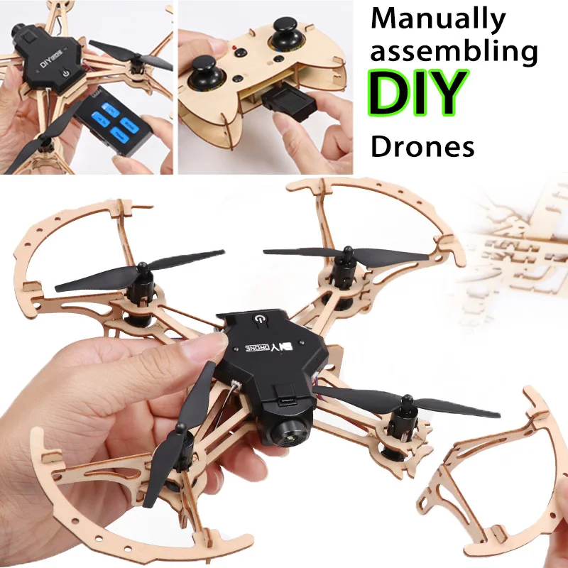 

2019 New DIY Mini Drone with Camera HD Manual Assembled Wooden Quadcopter Remote Control Toys RC Toy for Kids Children Gift M2