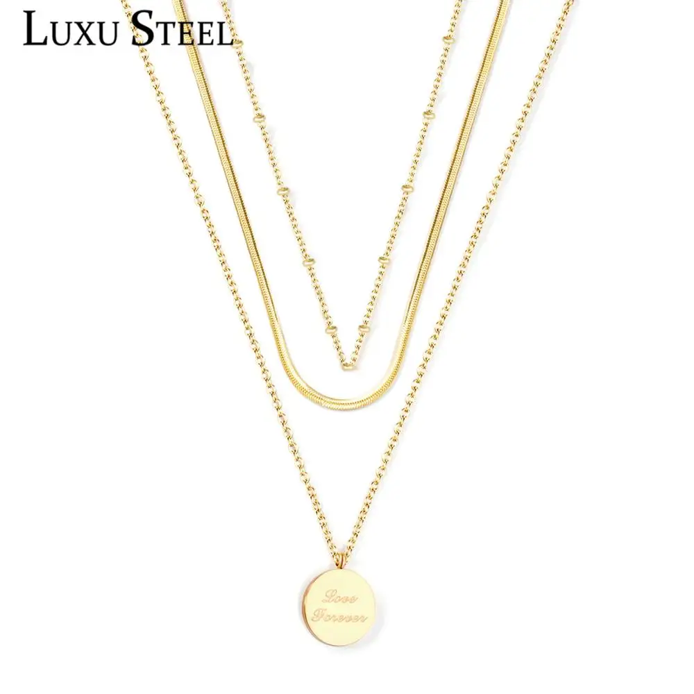 : LUXUSTEEL многослойное Цепочки и ожерелья 2020 Новинка для женщин поступление круглые