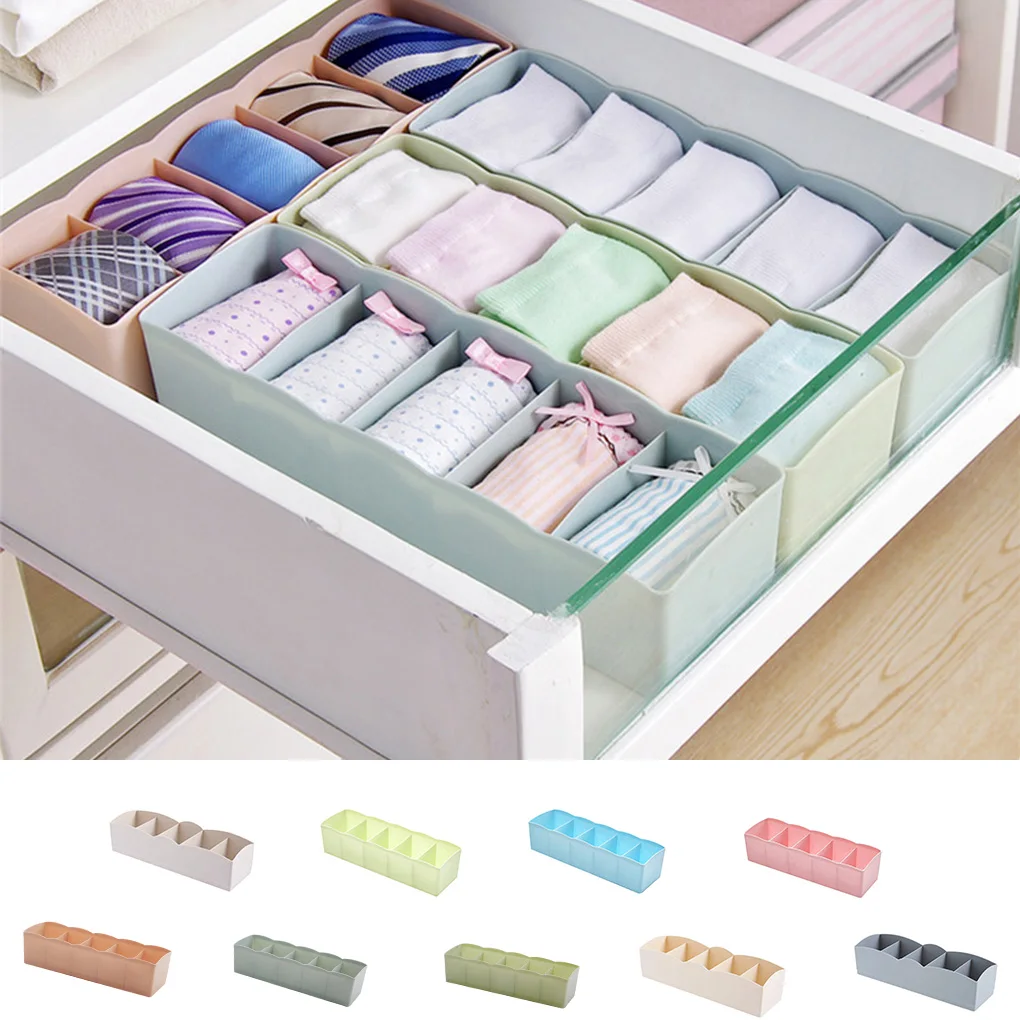 

Small Item Storage Box 5 Cells Plastic Organizer Storage Box Tie Bra Socks Drawer Cosmetic Divider Tidy Household Storage Boxes