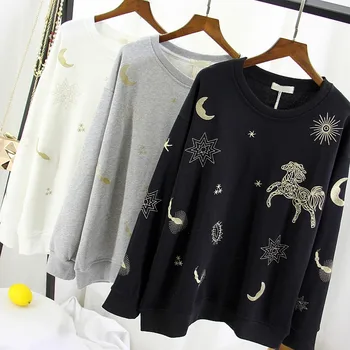 

Hoodie Sweatshirt Women Cartoon Embroidery Print Kpop Japanese Clothes Winter O-Neck Pullover Sweatshirts Womens Tops Clothing