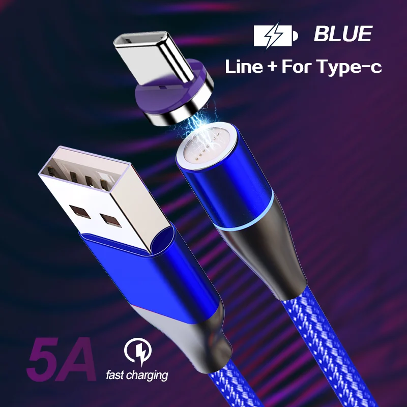 5А Магнитный usb type-C кабель для huawei mate 20 Pro P20 Lite Supercharge USBC кабель для быстрой зарядки type-C кабель для huawei P30 1 м - Цвет: Blue