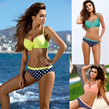 

YANSHUO triangle solid color sexy bikini swimsuit candy color polka dot swimsuit