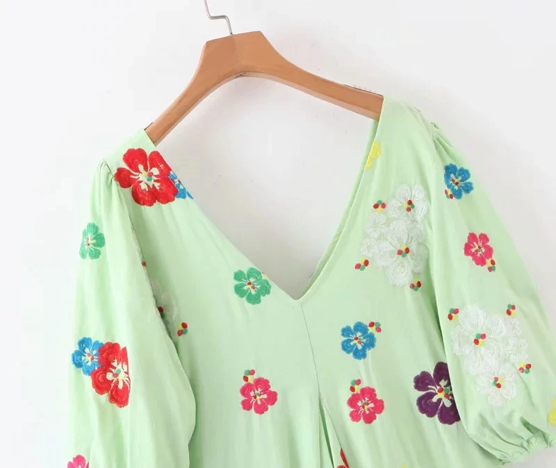 Увядное свободное вечернее платье для женщин vestidos богемное винтажное цветочное зеленое пляжное платье с вышивкой vestidos de fiesta de noche Макси платье