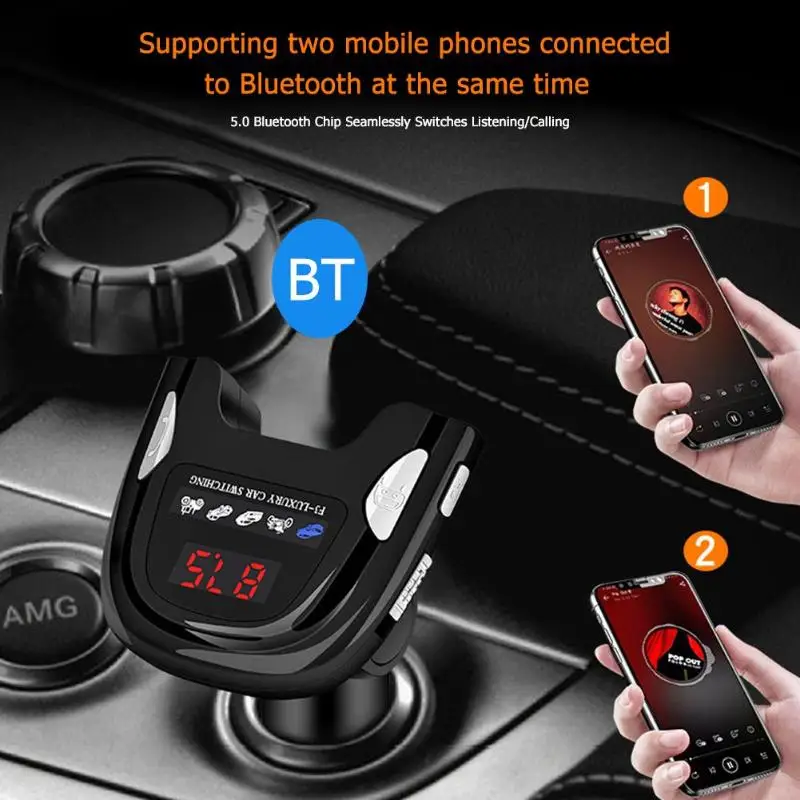 Автомобильный комплект VODOOL Dual USB Bluetooth 5,0 зарядное устройство Громкая связь MP3-плеер fm-передатчик с функцией автоматического шумоподавления
