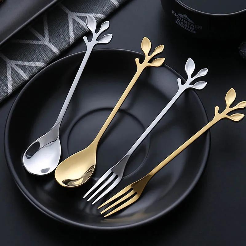 

1Pcs Mini Dessert Fork Tableware Gift Exquisite Branch Shape Royal Style Small Coffee Spoon Vintage Kitchen Flatware