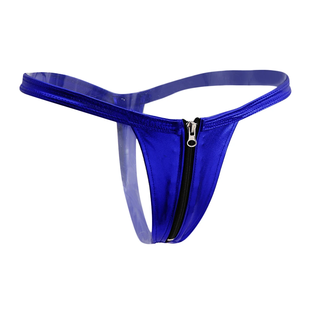 Elastic Leather Zip Open Front Thong G String T Back Briefs Underwear for Women