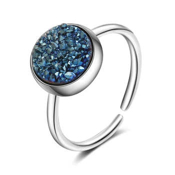 

Blue Crystal Druzy Stone Adjustable Designer 925 Sterling Silver Ring For Women Korean Fashion Dainty Jewelry