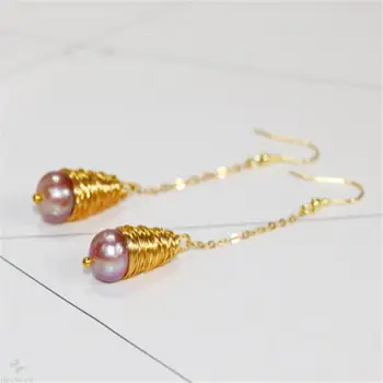 

12-15mm Purple Baroque Pearl Earrings Gold Ear Drop Dangle Mesmerizing Cultured Women Real Earbob Irregular Aurora AAA Luxury