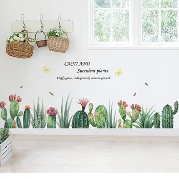 

Cactus baseboard wall stickers bedroom living room decoration mural home decor Green plant removable Skirting stickers wallpaper