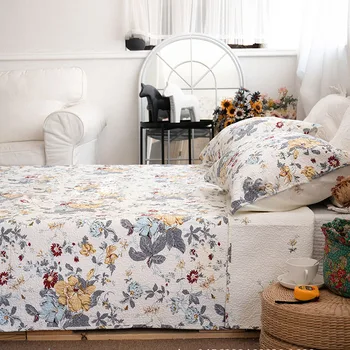 

CHAUSUB Bedspreads Cotton Quilt Set 3PC AB-Side Print Quilts Twill Fabric Quilted Bed Cover King Queen Coverlet SummerBlanket