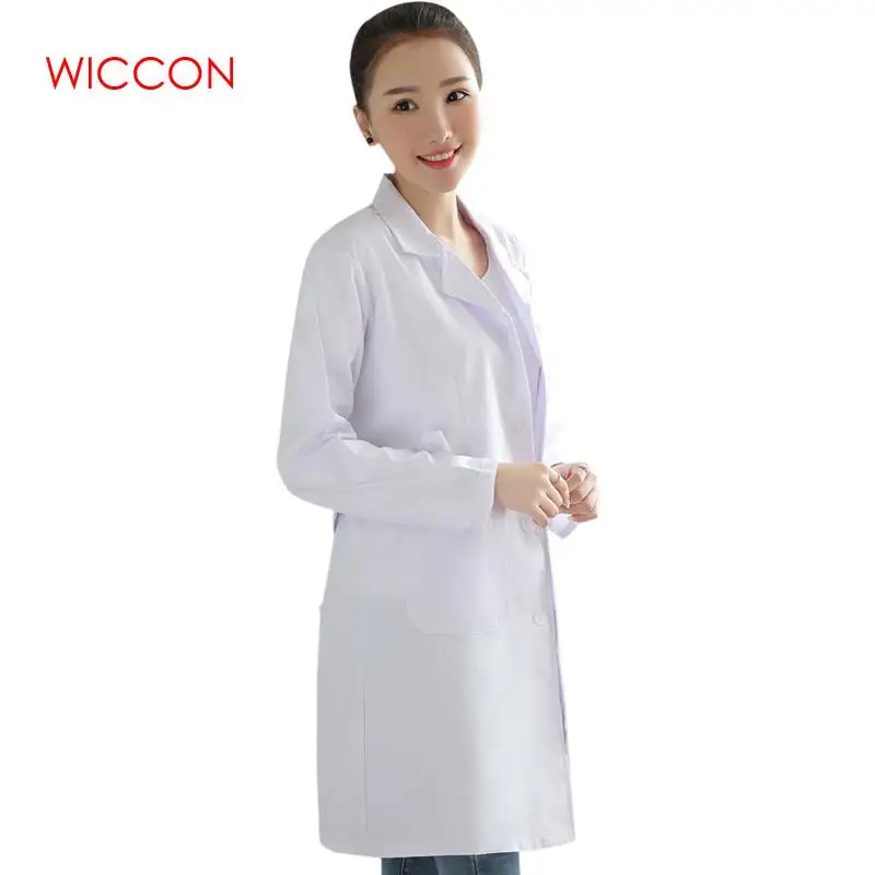 WICCON Long Sleeve Women White Medical Coat Nurse Services Uniform Medical Scrub Clothes Lab Coat Hospital Doctor Clothes