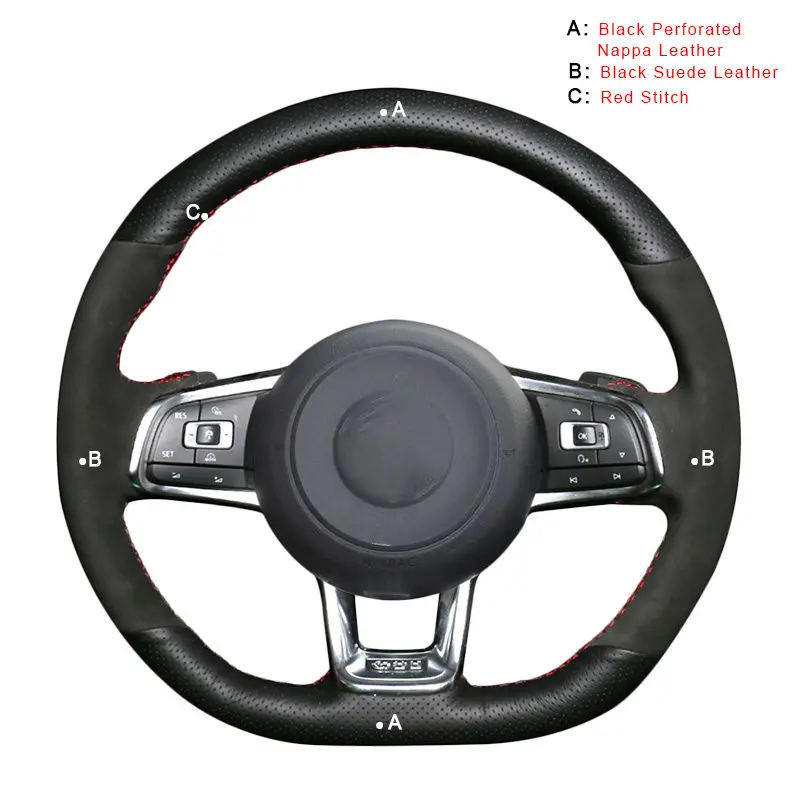 Автомобильная оплетка на руле для Volkswagen VW Golf 7 GTI гольф R MK7 VW Polo GT Scirocco авто-Стайлинг - Название цвета: Suede and Nappa