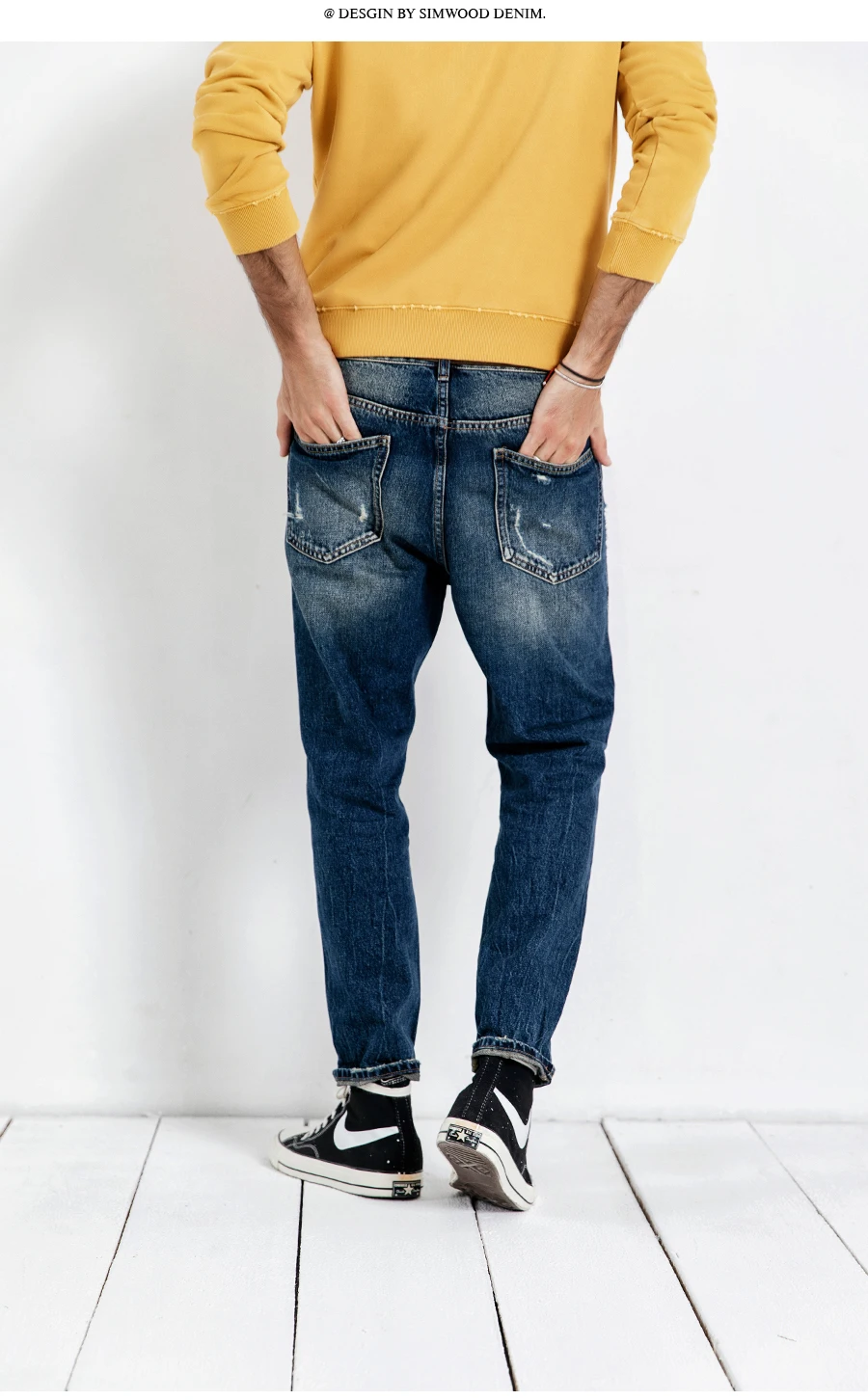 Мужские облегающие джинсы SIMWOOD, повседневные джинсовые брюки, штаны из рваного денима,, уличные брюки длиной до щиколотк