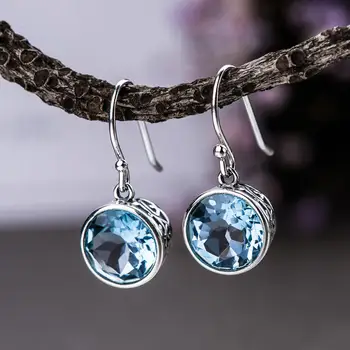 

Blue topaz drop dangle earrings solid sterling silver 925 jewelry fine jewellery brincos for women