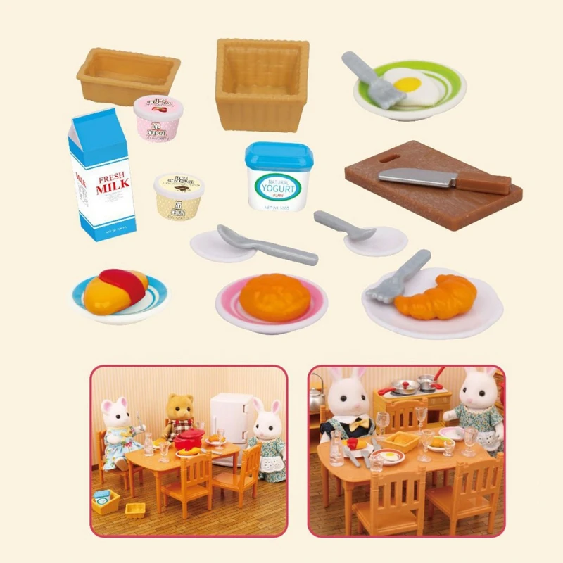 Forest Family Bedroom Furniture Set Rabbit Animal Miniature Dollhouse Beds 1:12 Furniture For Dolls Pretend Play Toys Girls Gift 4