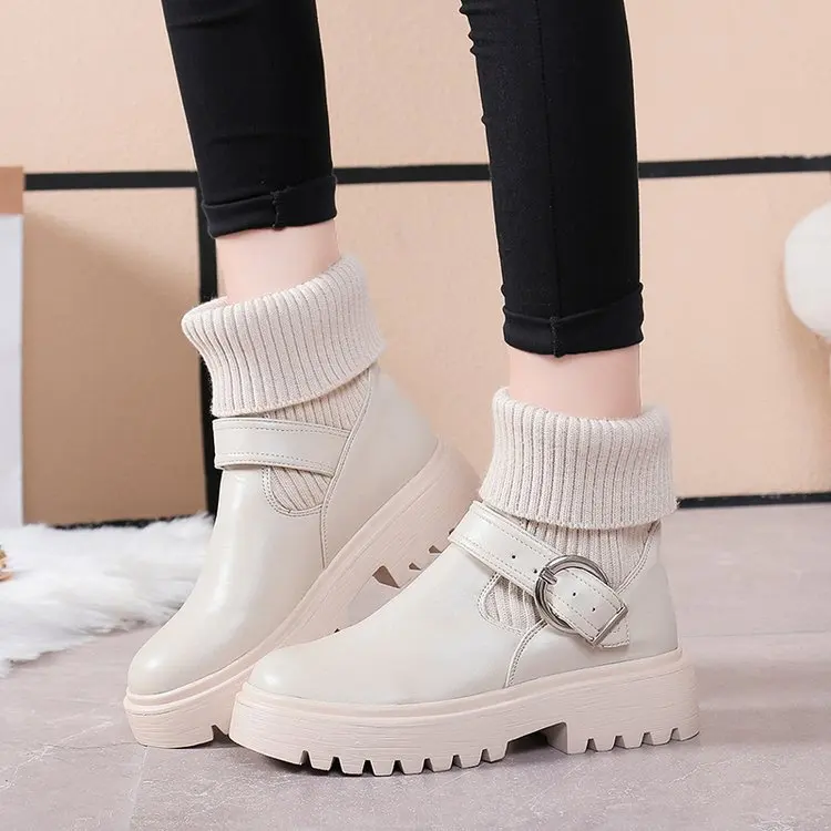 

2019 New Buckle Winter Motorcycle Boots Women British Style Ankle Boots Gothic Punk Low Heel ankle Boot Women Shoe Plus Size 40
